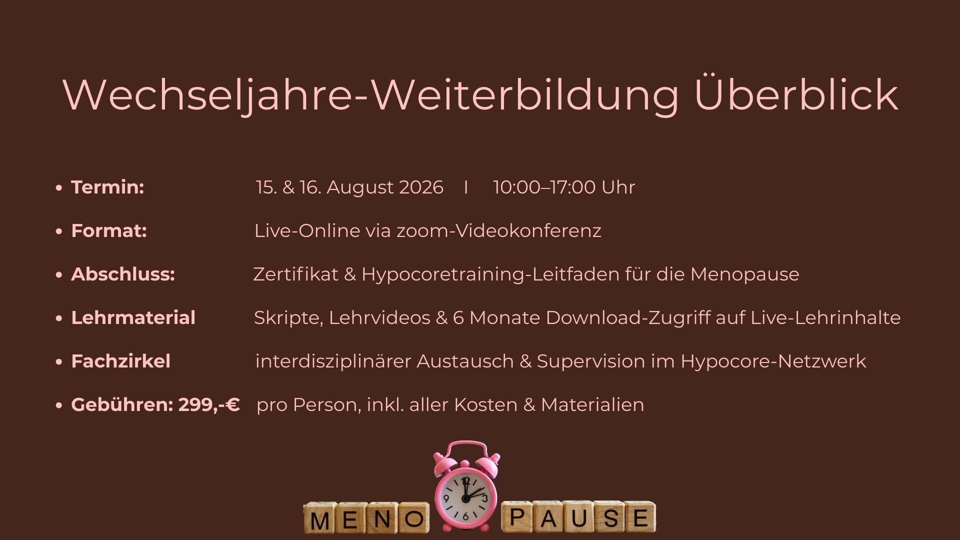 Hypocore Weiterbildung Wechseljahre Menopause Überblick