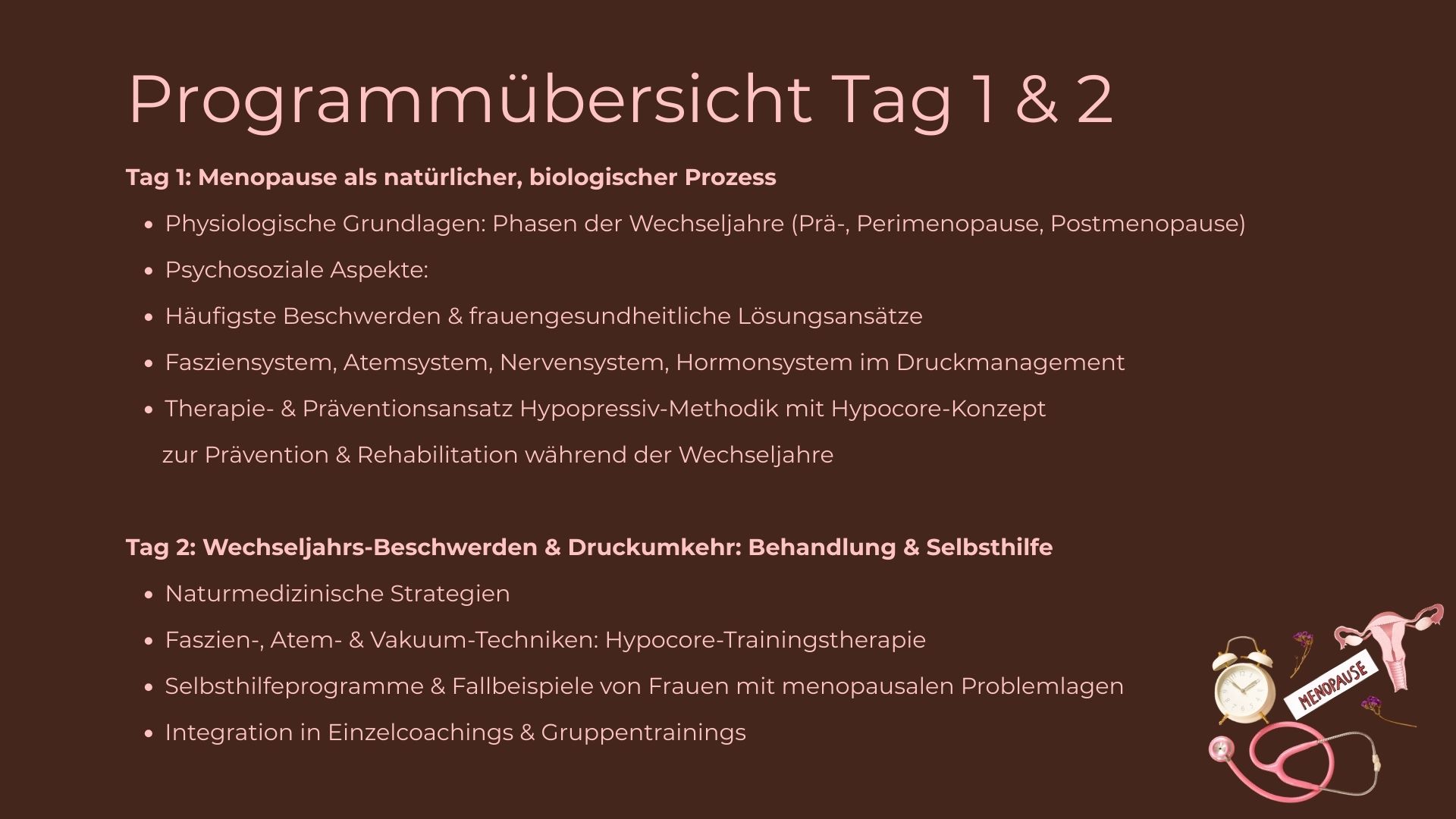 Menopause Weiterbildung Programmübersicht