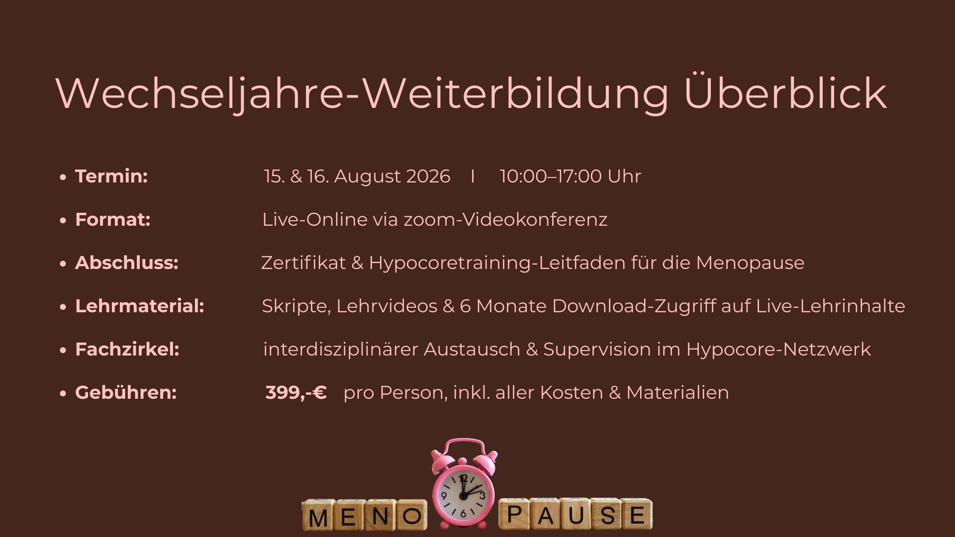 Wechseljahre Weiterbildung Überblick